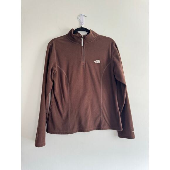 The North Face TKA 100 Chocolate Brown fleece quarter-zip pullover Jacket Size L - Picture 1 of 7